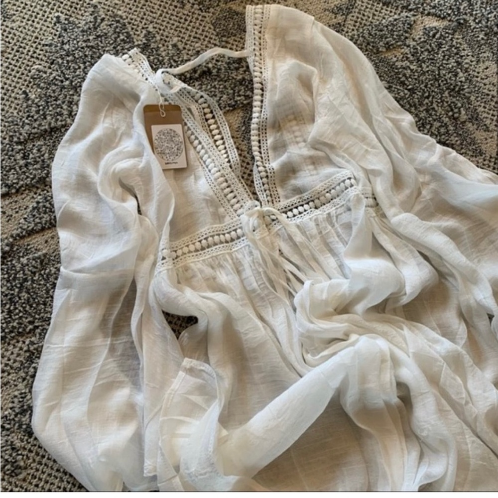 Boho White Lace Kimono Maxi Beach Dress Wedding